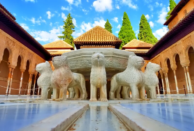 Fountain with Lion Statues — Blue