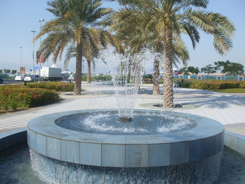 Fountain with palm trees