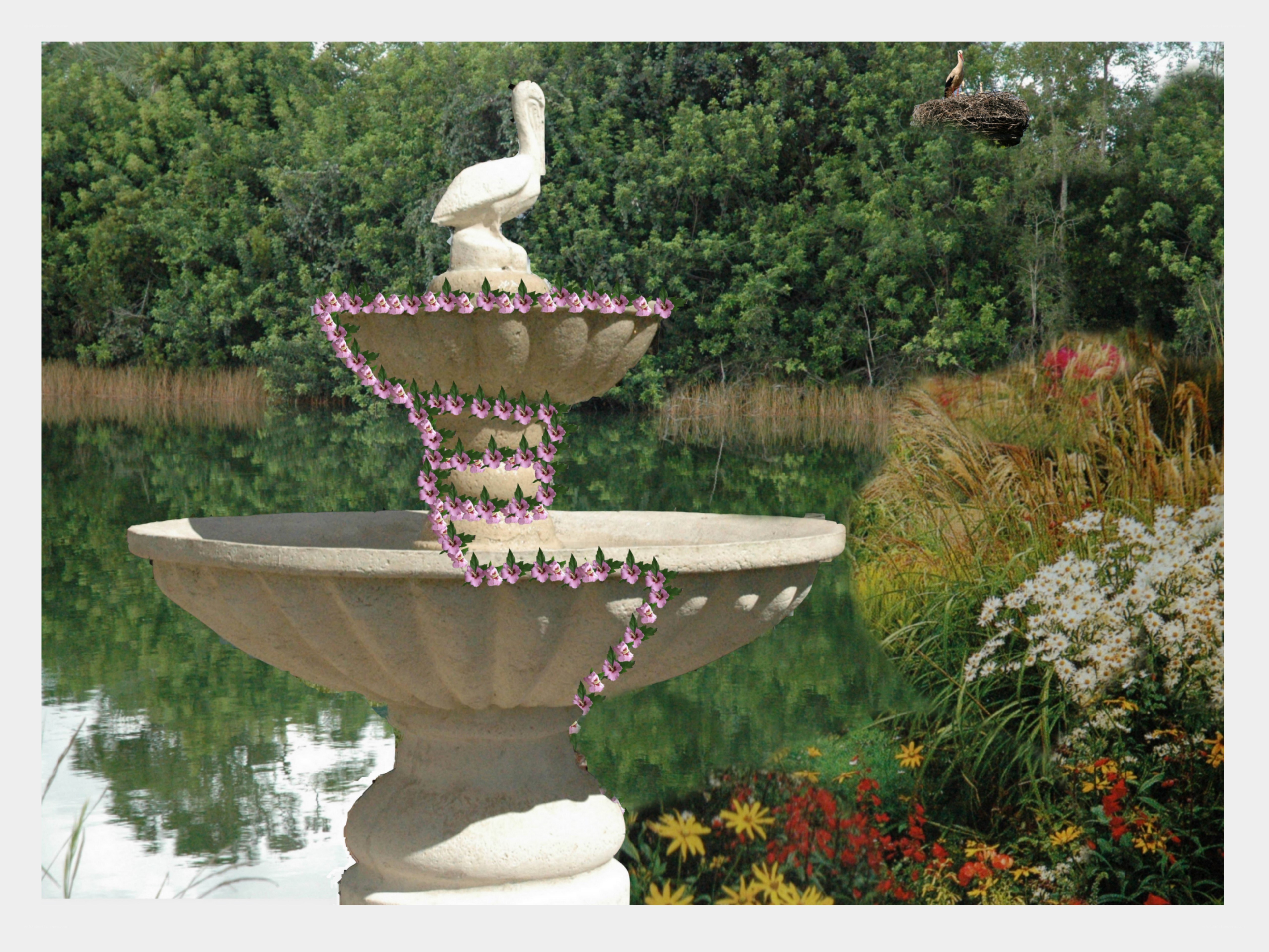 Fountain with pelican statue