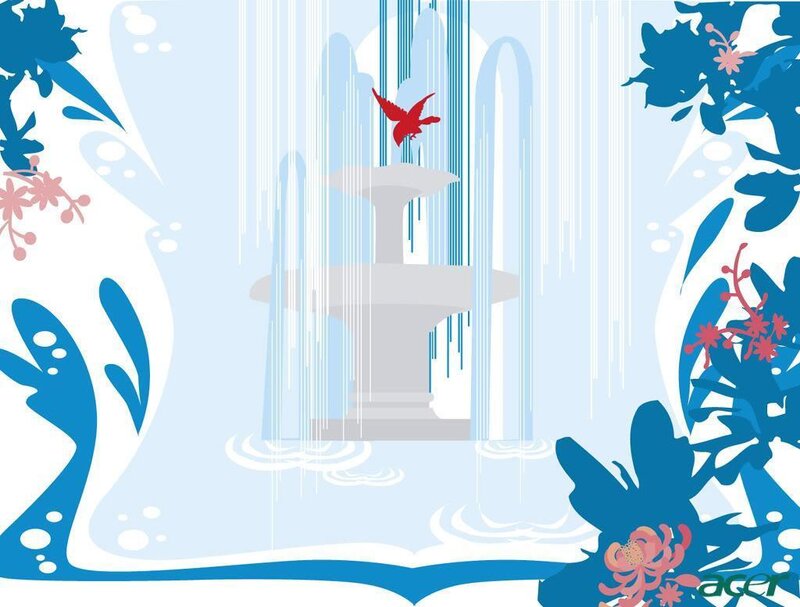 fountain with red bird