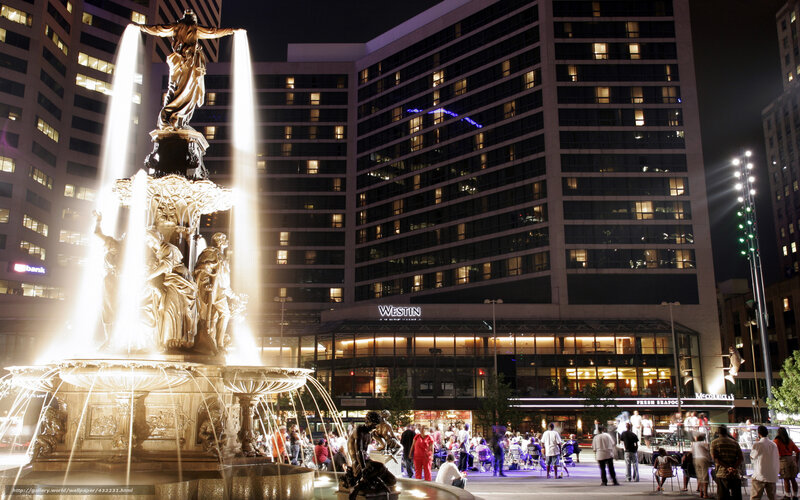 Fountain with Statue at Night
