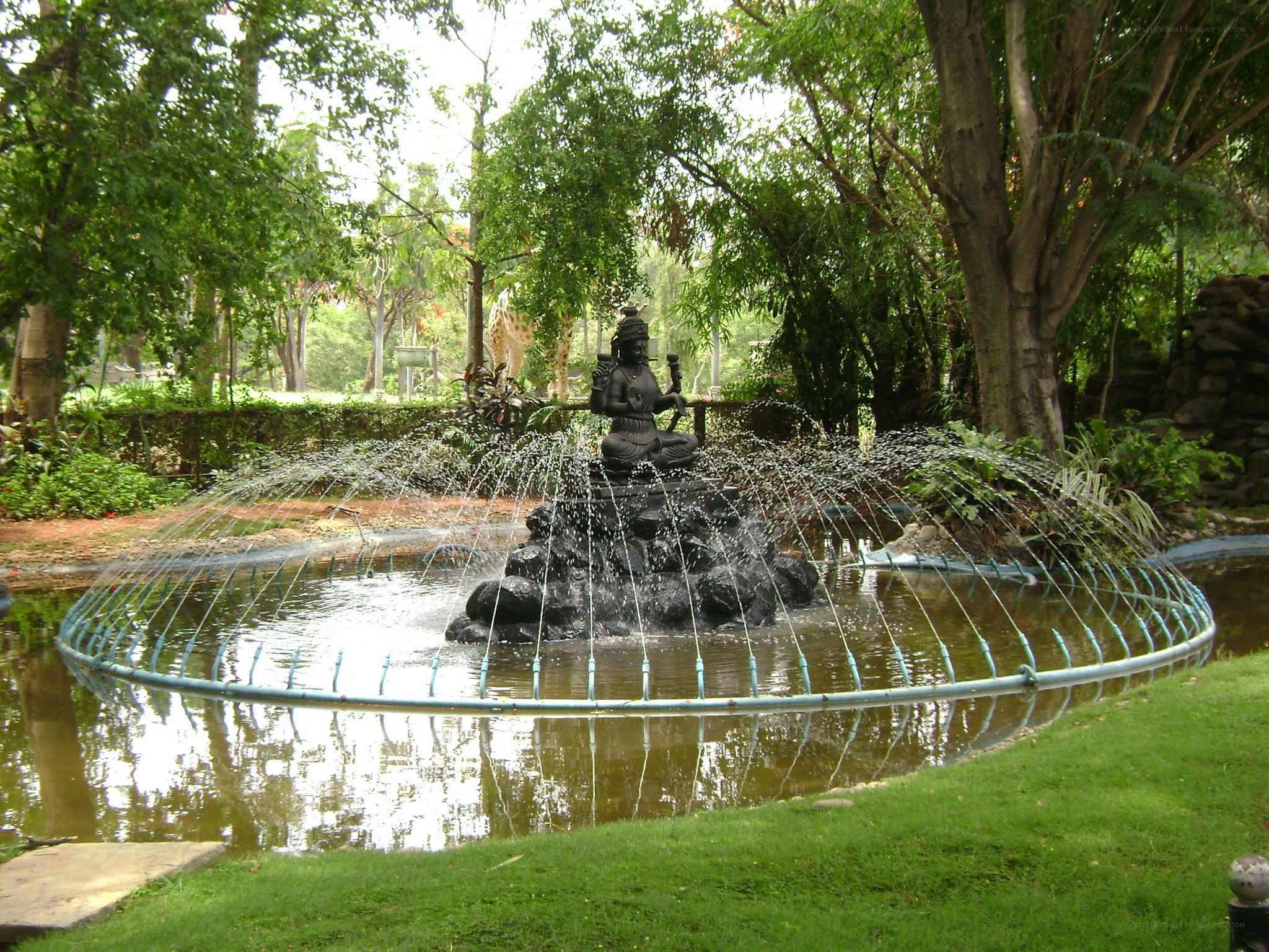 Fountain with statue in park