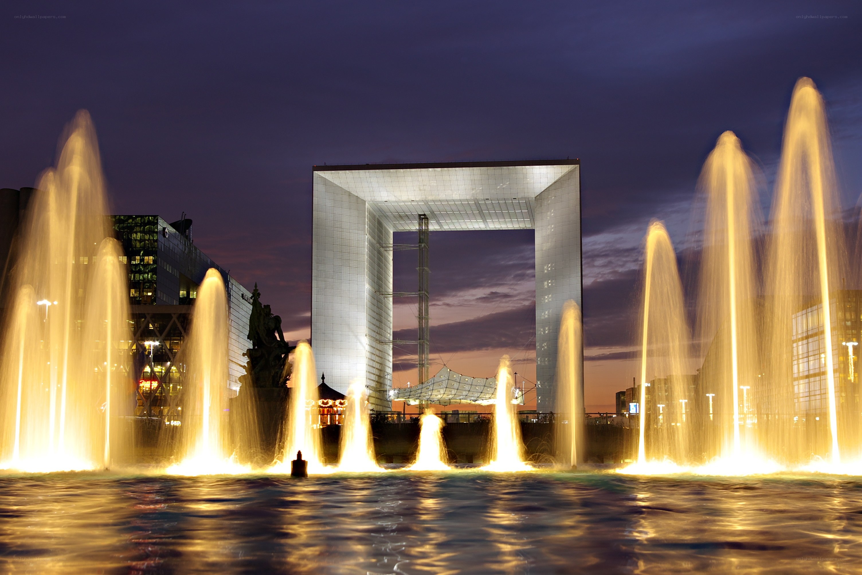 fountains at dusk in paris