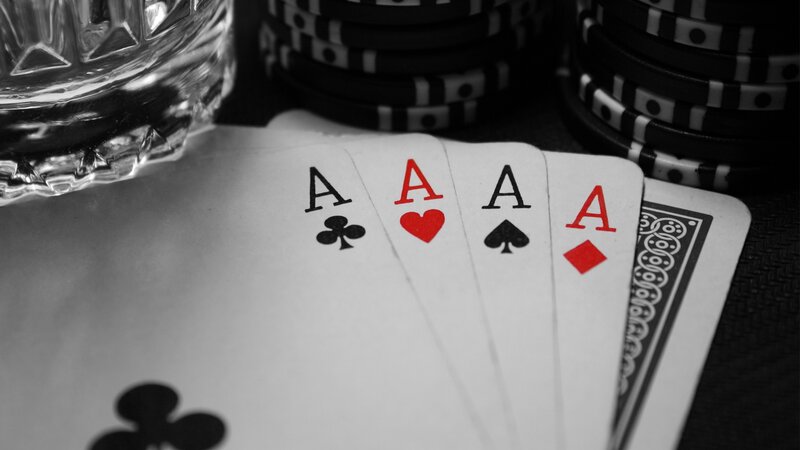 Four Aces Playing Cards — Black, Dramatic, Photograph, Poker Chips, Glass