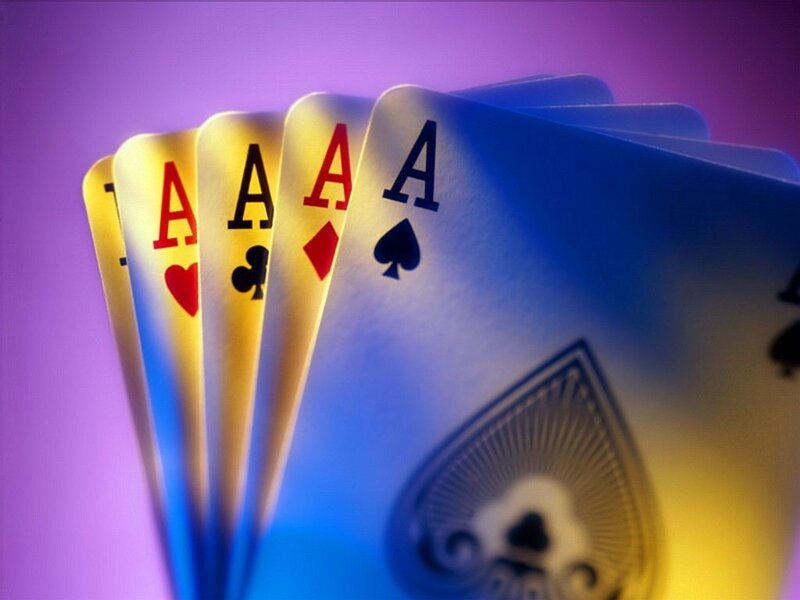 Four Aces Playing Cards — Purple, Dramatic, Photograph, Playing Cards, Hearts, Clubs, Diamonds, Blue