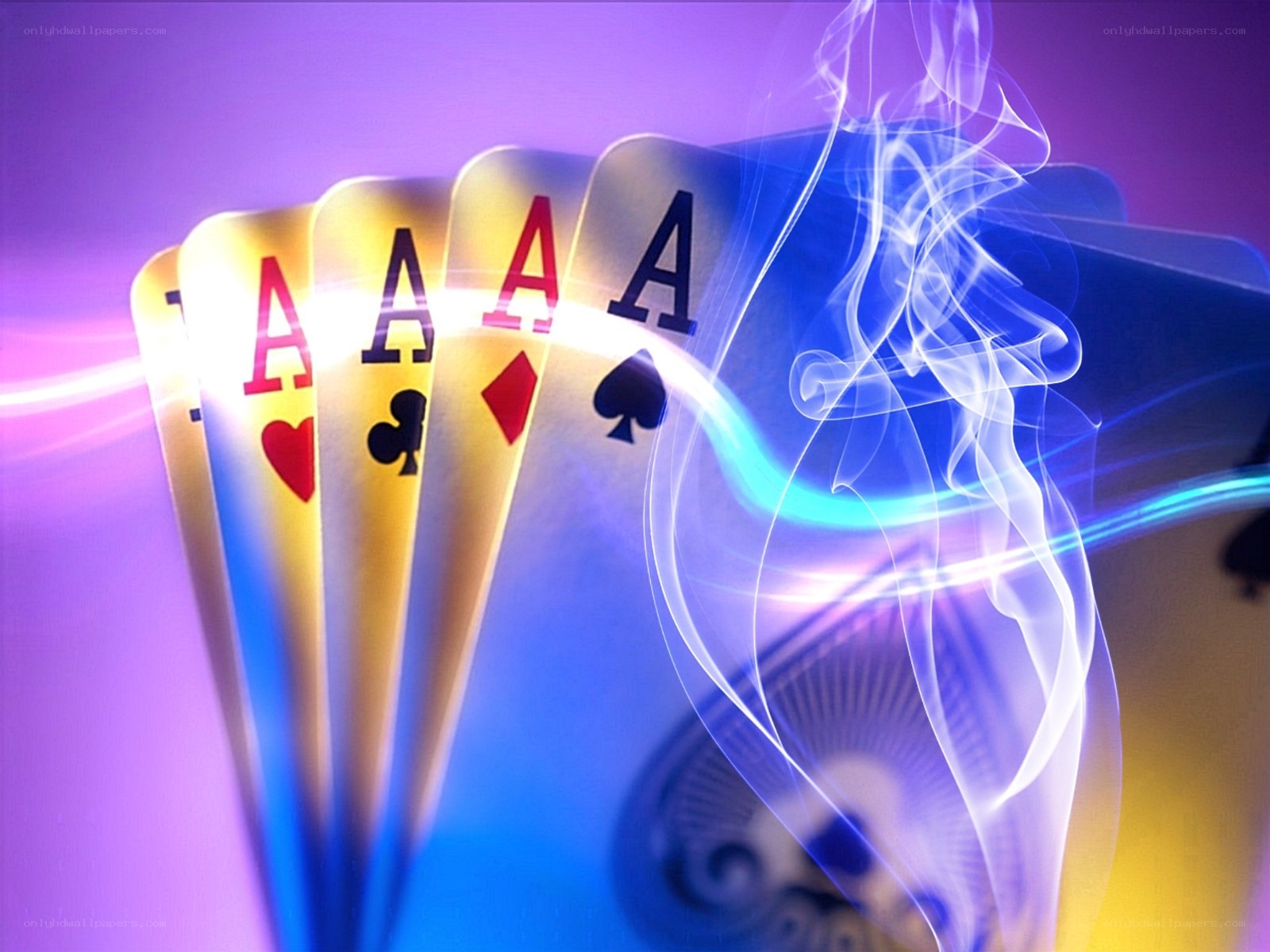 Four aces with smoke and light