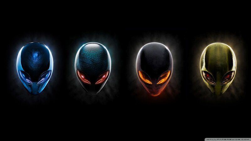 Four Alien Heads — Black, Dramatic, Digital Art