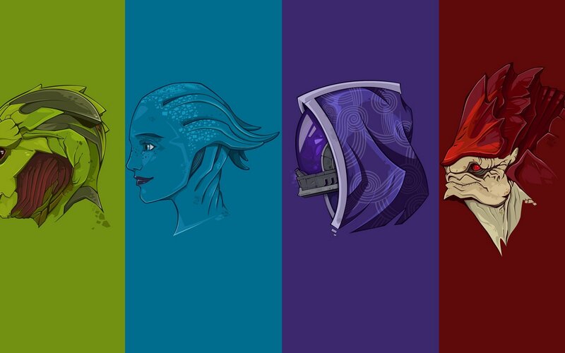 Four Alien Heads — Green, Dramatic