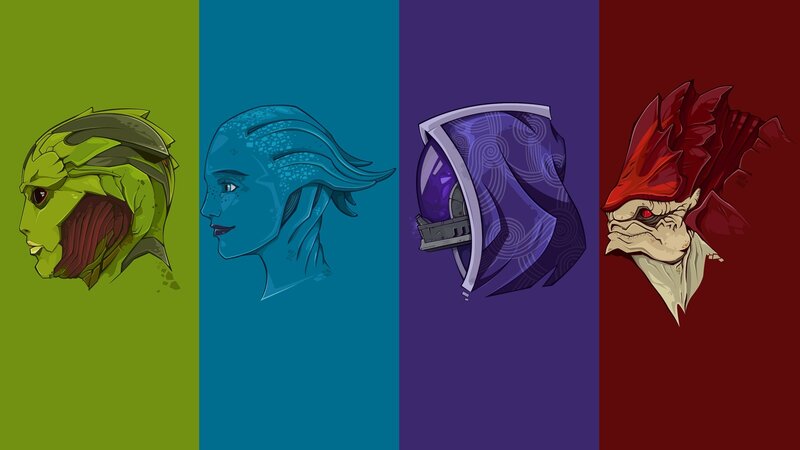 Four Alien Heads — Green