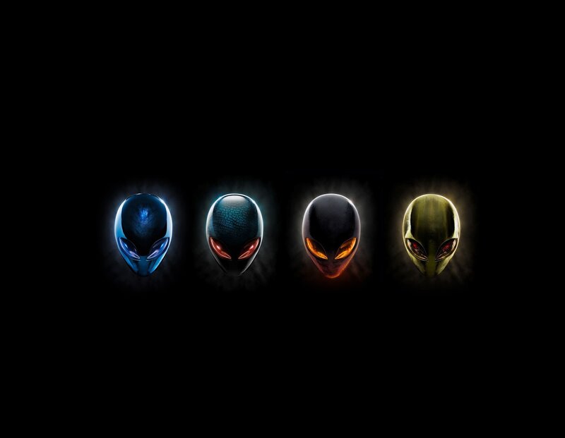 four alien heads in a row