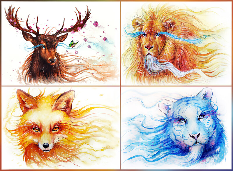 Four Animals in Watercolor