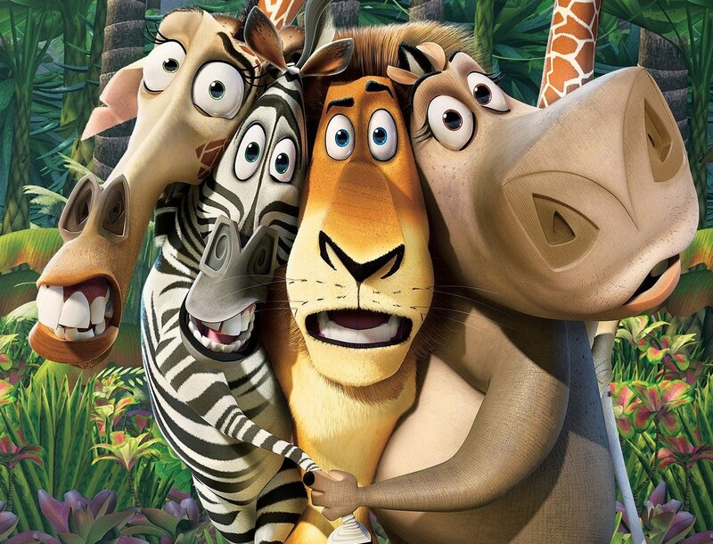 Four Animated Animals Hugging — Green