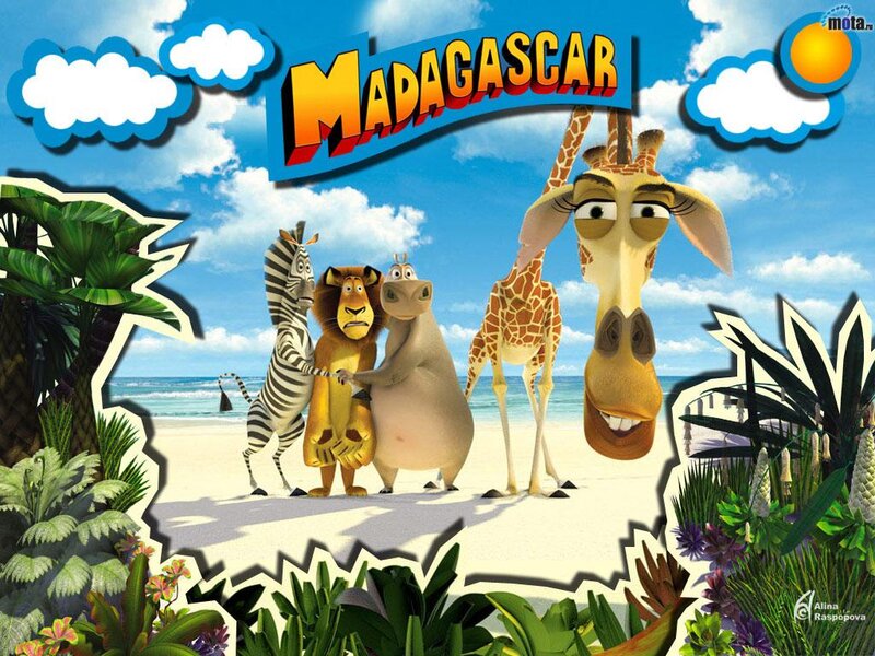 Four Animated Animals on Beach