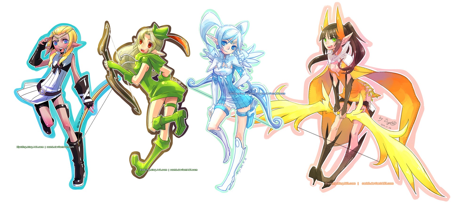 Four anime archer characters