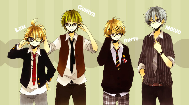 Four Anime Boys in School Uniforms — Green