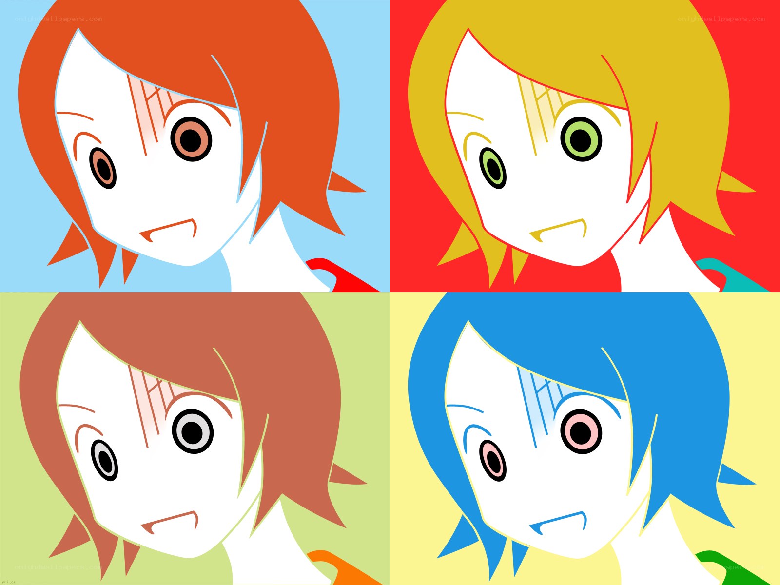 Four anime character portraits
