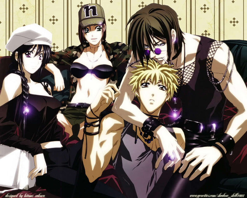 Four Anime Characters — Black, Dramatic, Anime Art
