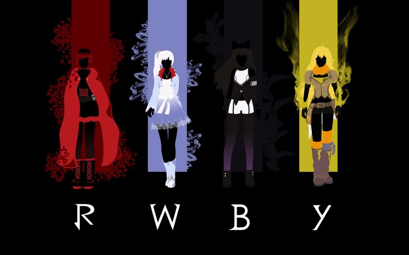 Four Anime Characters — Black, Dramatic, Digital Art, Silhouettes