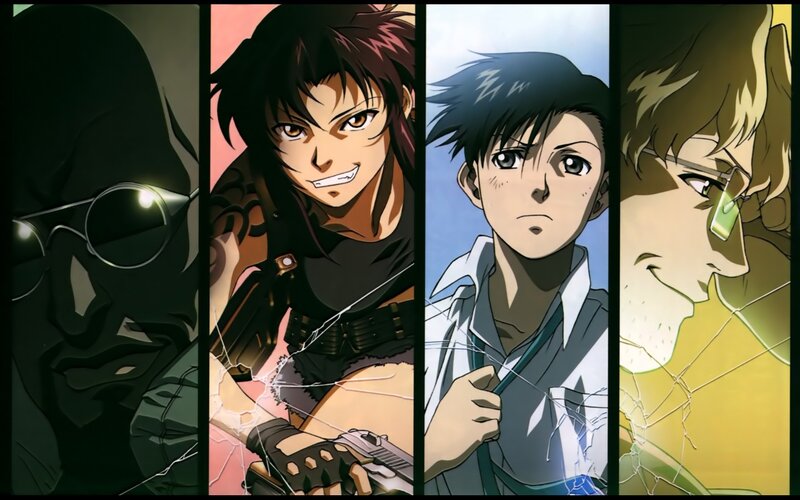 Four Anime Characters — Black, Dramatic, Glasses, Gun, Shattered Glass