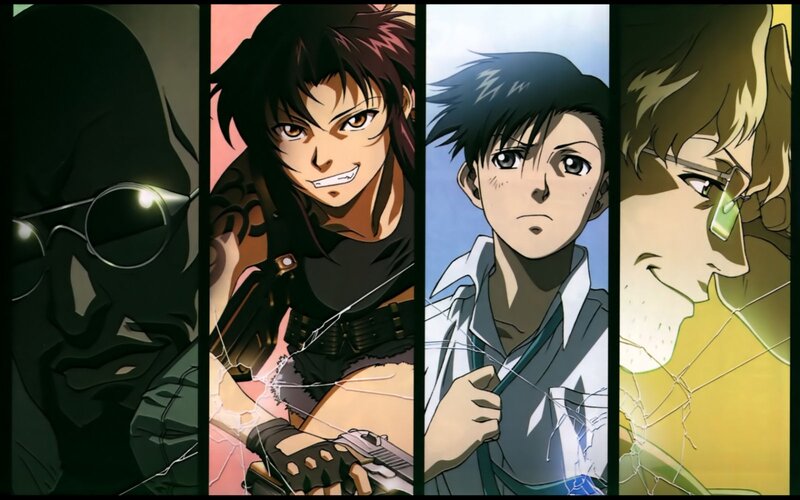 Four Anime Characters — Black, Dramatic, Glasses, Gun