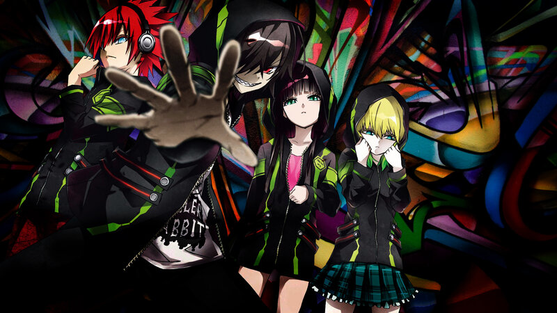 Four Anime Characters — Black, Dramatic, Graffiti