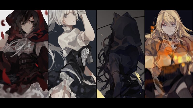 Four Anime Characters — Black, Dramatic, Hooded Cloaks