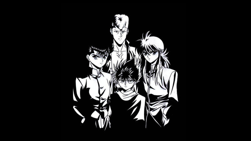 Four Anime Characters — Black, Dramatic, Manga, Anime Art, Black Background