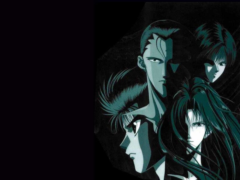 Four Anime Characters — Black, Dramatic, Manga, Anime Art, Dark Background