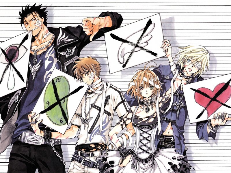 Four Anime Characters — Black, Dramatic, Manga, Signs, Bandages