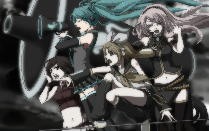 Four Anime Characters — Black, Dramatic, Megaphone