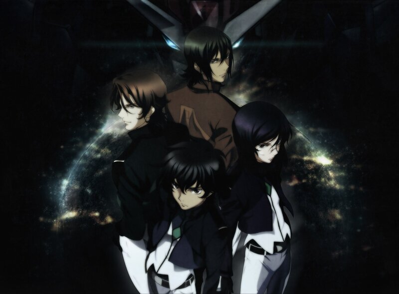 Four Anime Characters — Black, Dramatic, Night, Space, Planet