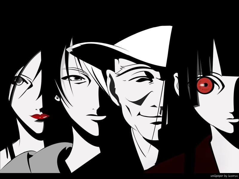 Four Anime Characters — Black, Dramatic, Red Eyes