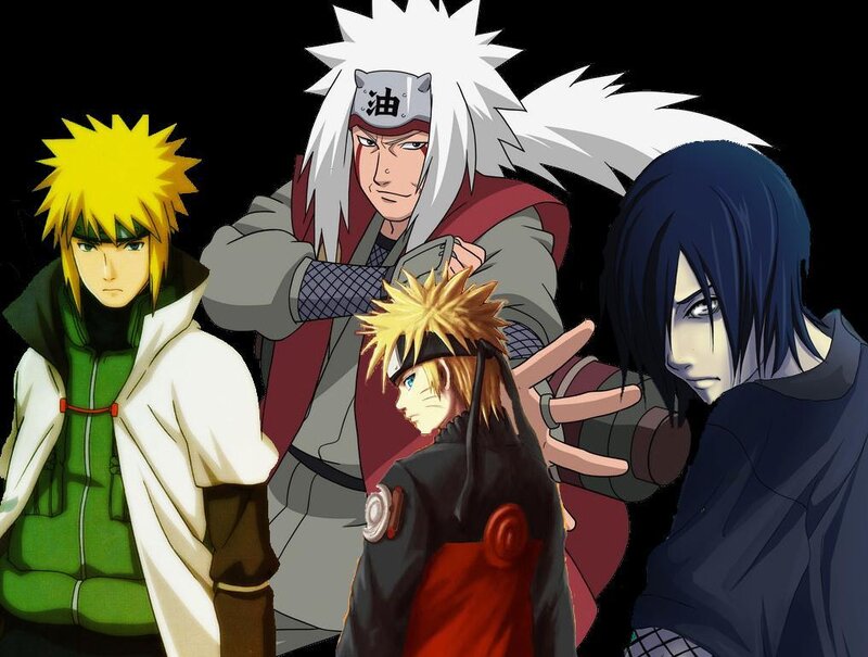Four Anime Characters — Black, Dramatic, Spiky Hair