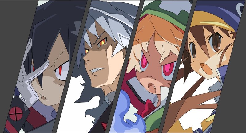 Four Anime Characters — Black, Dramatic, Split Screen