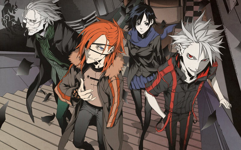 Four Anime Characters — Black, Dramatic, Stairs