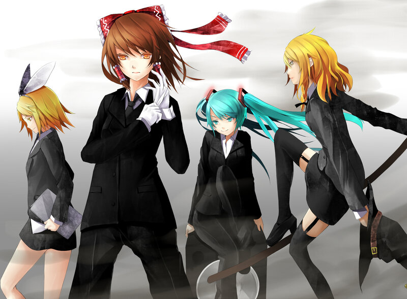 Four Anime Characters — Black, Dramatic, Suits