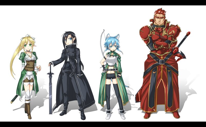 Four Anime Characters — Black, Dramatic, Sword, Bow