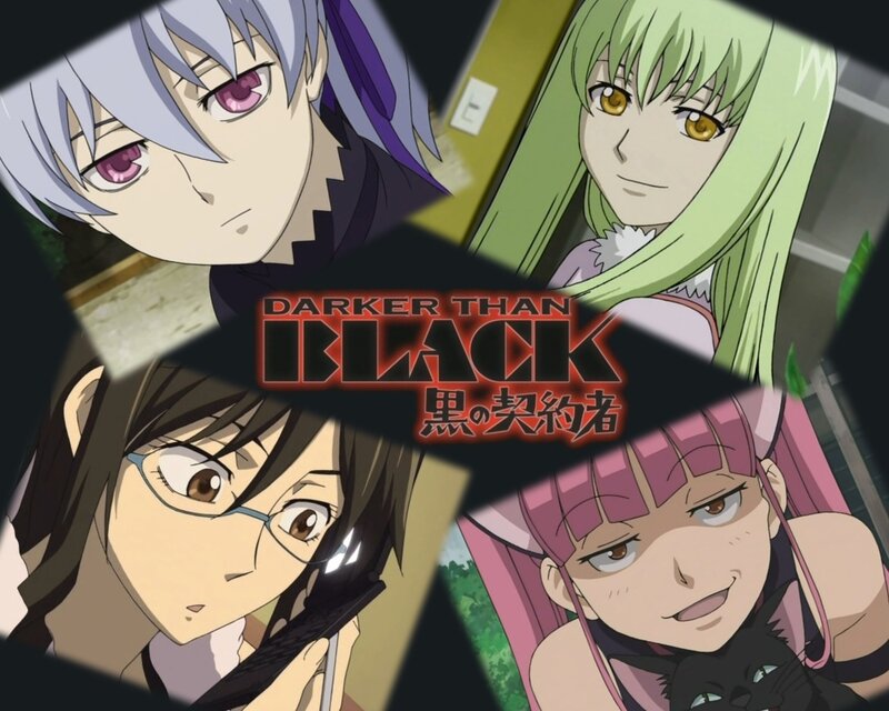 Four Anime Characters — Black, Dramatic, Text Logo