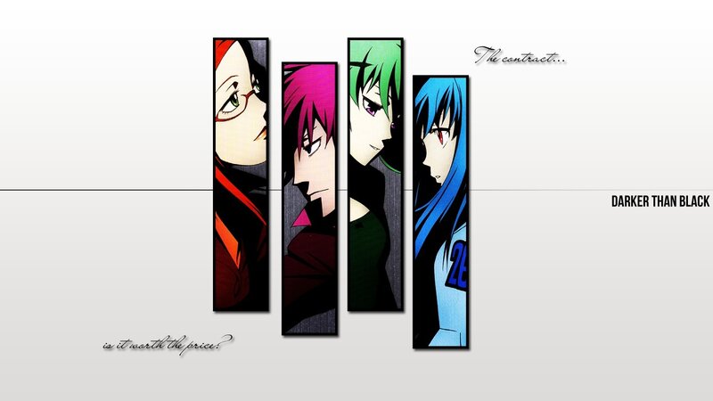 Four Anime Characters — Black, Dramatic, Text, Panels