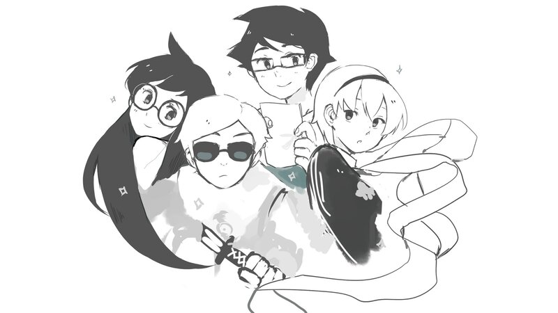 Four Anime Characters — Black, Playful, Manga, Glasses