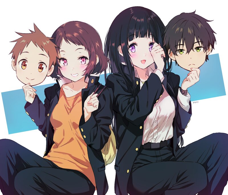 Four Anime Characters — Black, Playful, School Uniforms