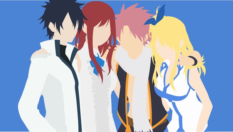 Four Anime Characters — Blue, Calm, Blue Background