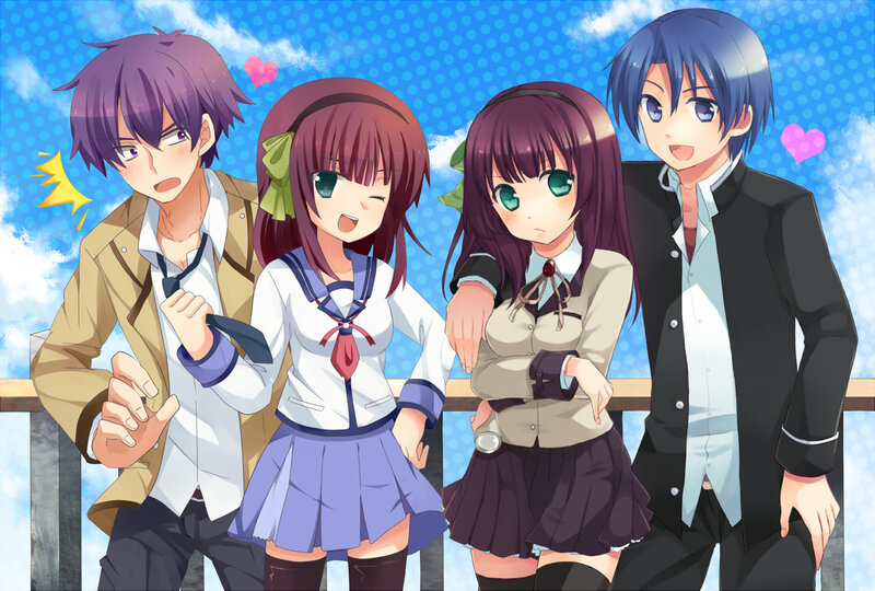Four Anime Characters — Blue, Cheerful, Afternoon