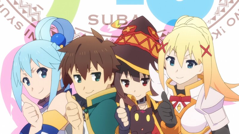 Four Anime Characters — Blue, Cheerful, Thumbs Up