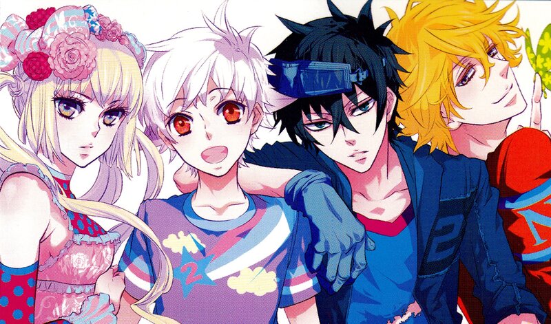 Four Anime Characters — Blue, Energetic, Manga, Flowers