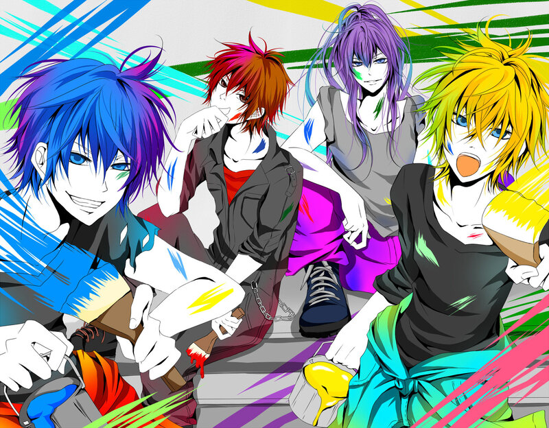 Four Anime Characters — Blue, Energetic, Paint Cans