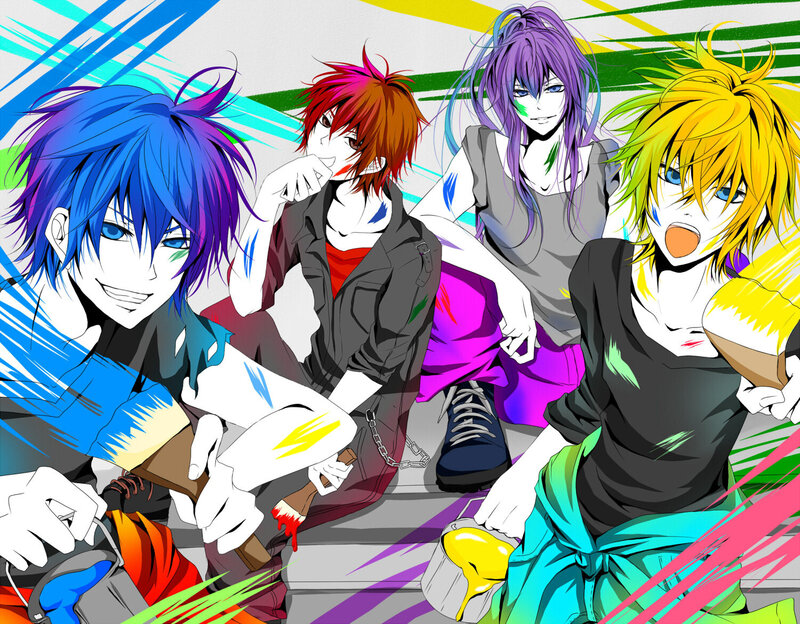 Four Anime Characters — Blue, Energetic, Paint