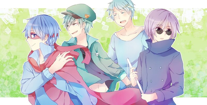 Four Anime Characters — Blue, Playful, Sunglasses