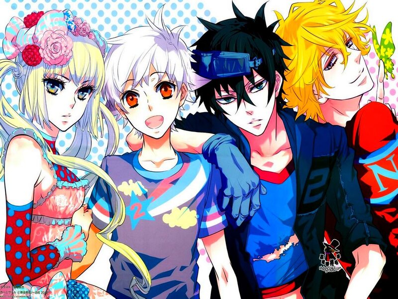 Four Anime Characters — Blue, Playful