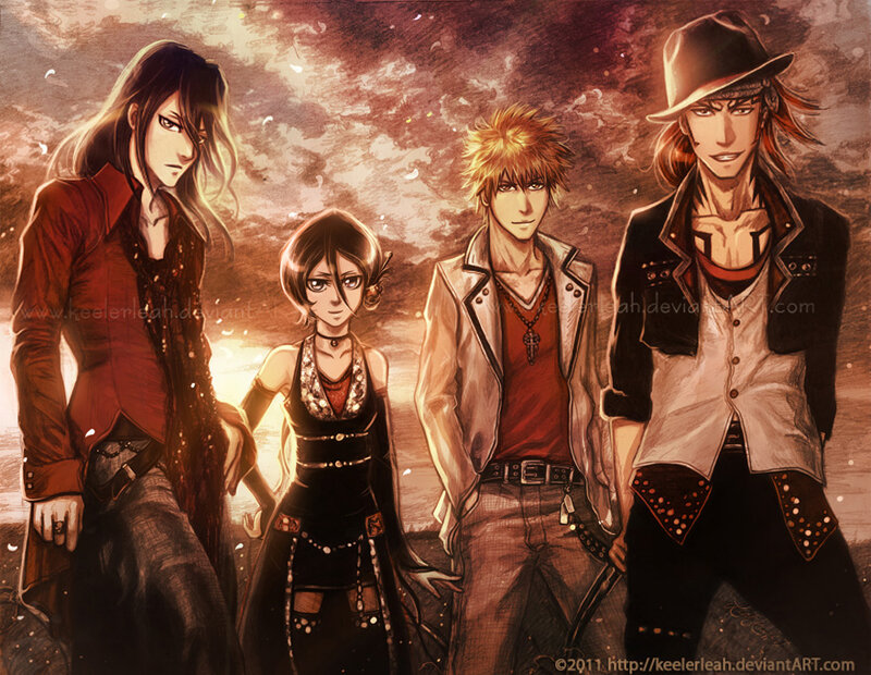 Four Anime Characters — Brown, Dramatic, Sunset